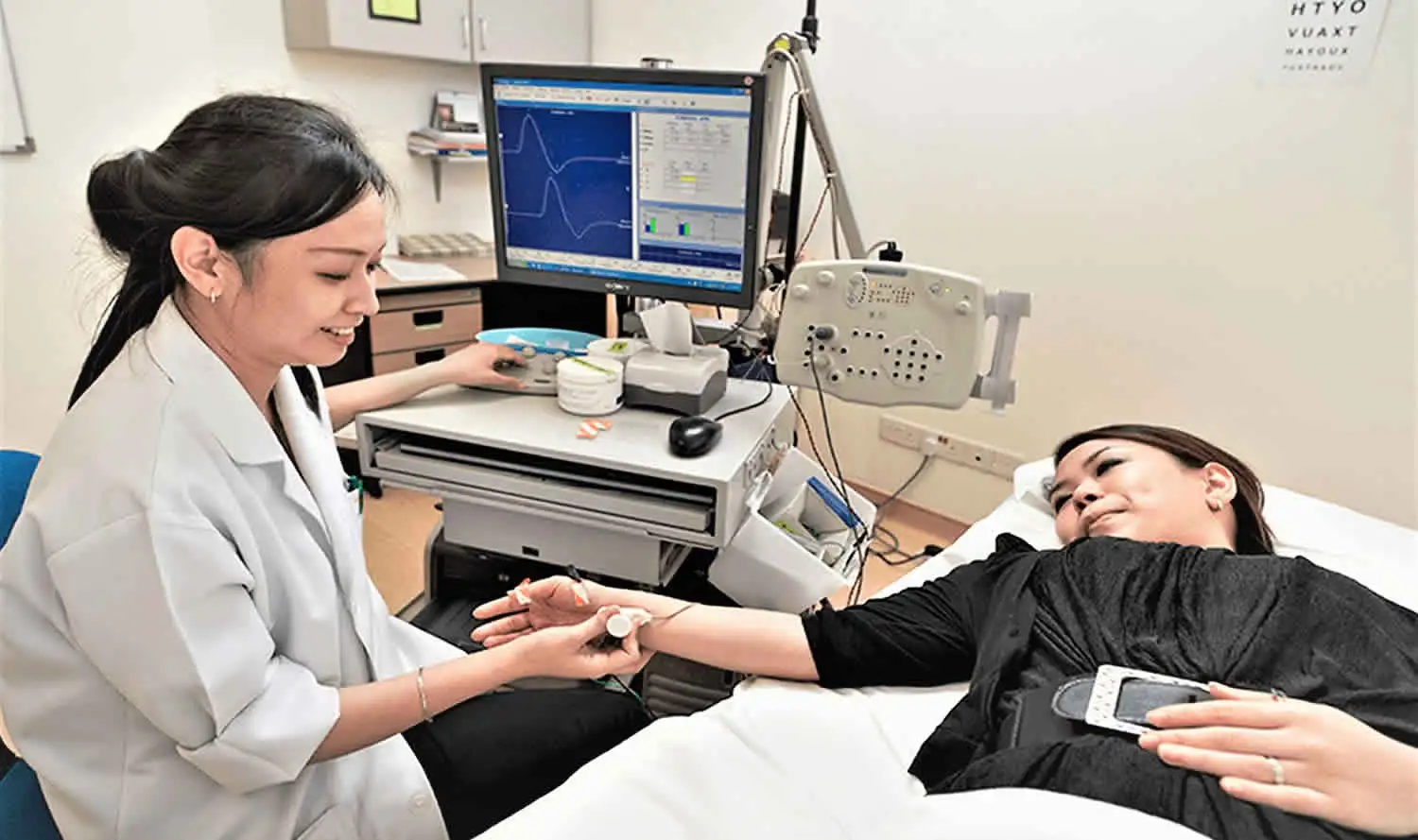 How is the electromyography test performed?